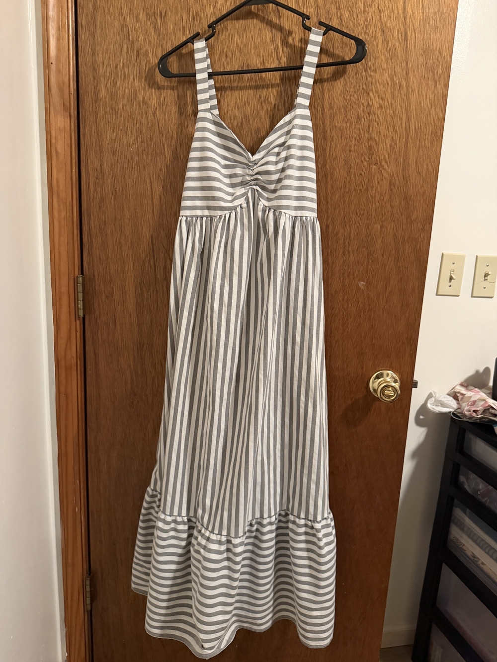 Time and Tru Gray and White Striped Sleeveless Maxi Dress